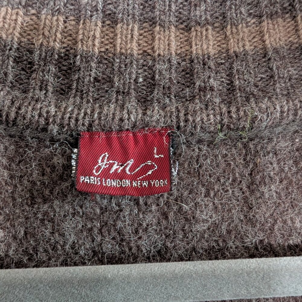 Vintage Shetland Wool Brown Sweater Deep V Neck Large Grandpa Academia Preppy - Picture 6 of 10